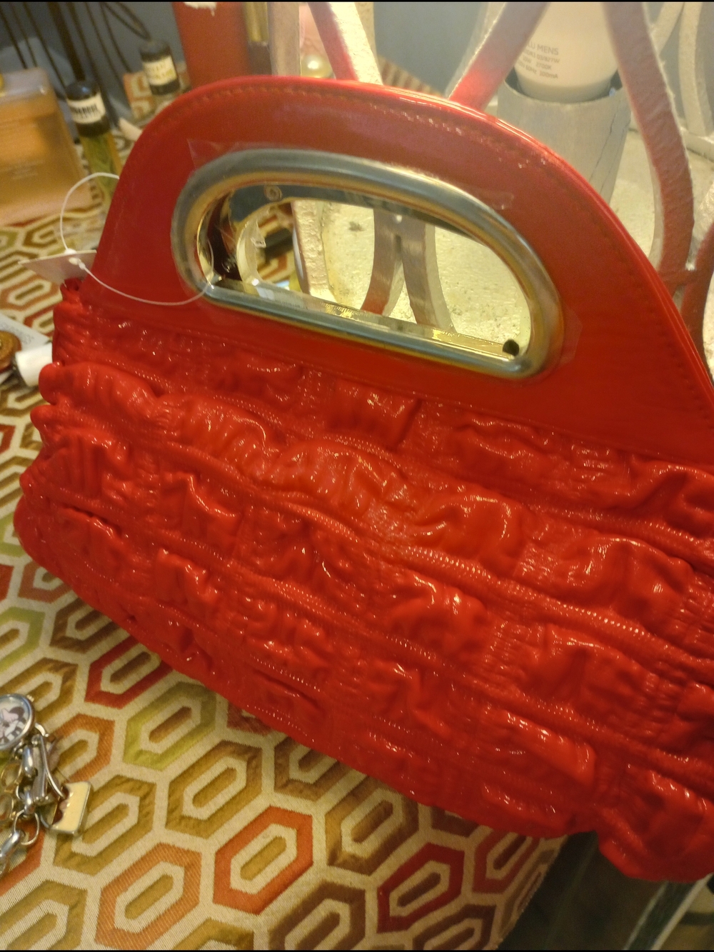 Red Ruffled Handbag with Silver Accent - Picture 1 of 14